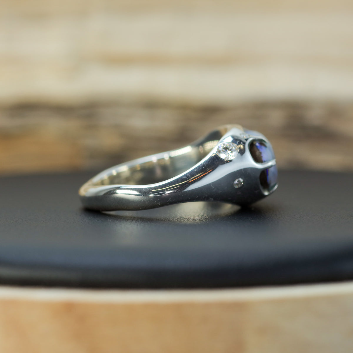 Handcrafted Australian Boulder Opal & Lab Diamond Signet Ring