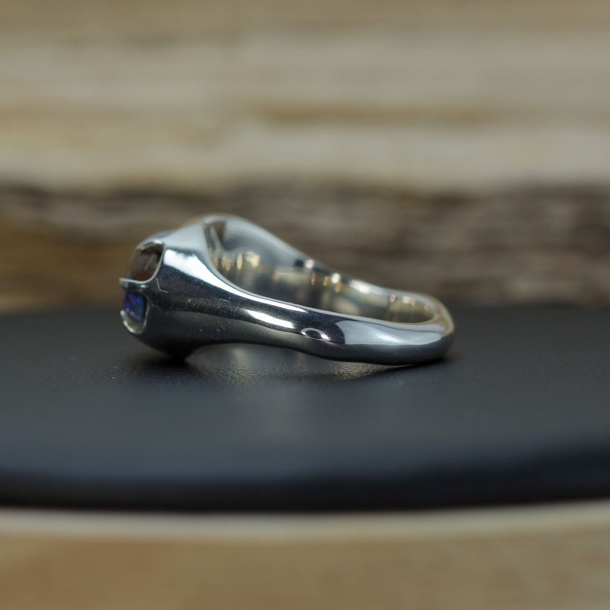Handcrafted Australian Boulder Opal & Lab Diamond Signet Ring