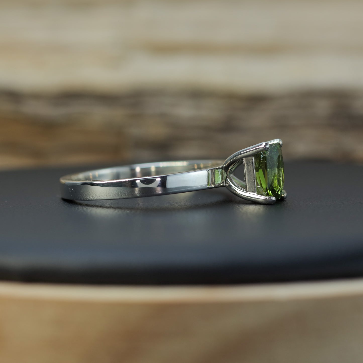Hand-Cut Green Tourmaline Solitaire Ring in 925 Sterling Silver