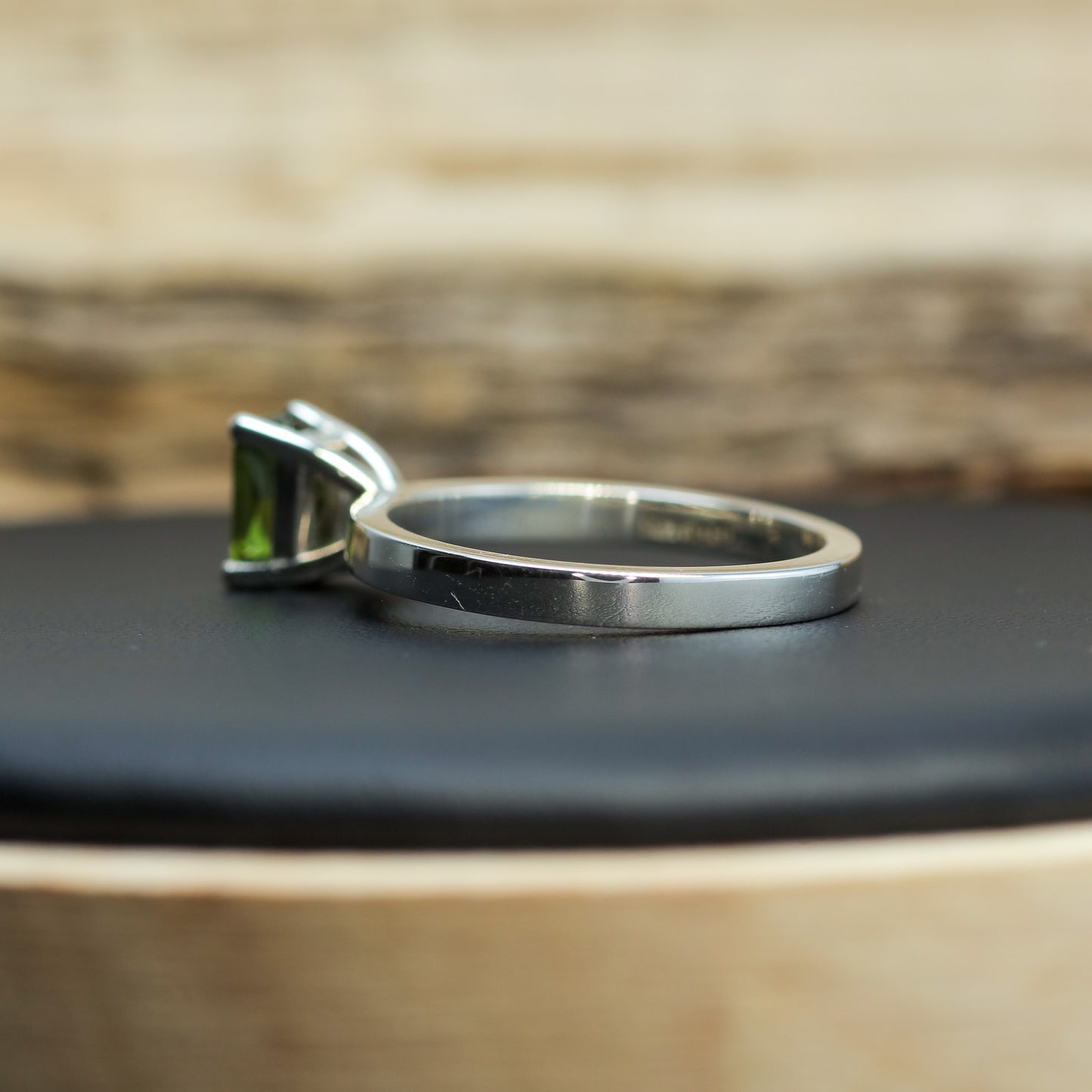 Hand-Cut Green Tourmaline Solitaire Ring in 925 Sterling Silver