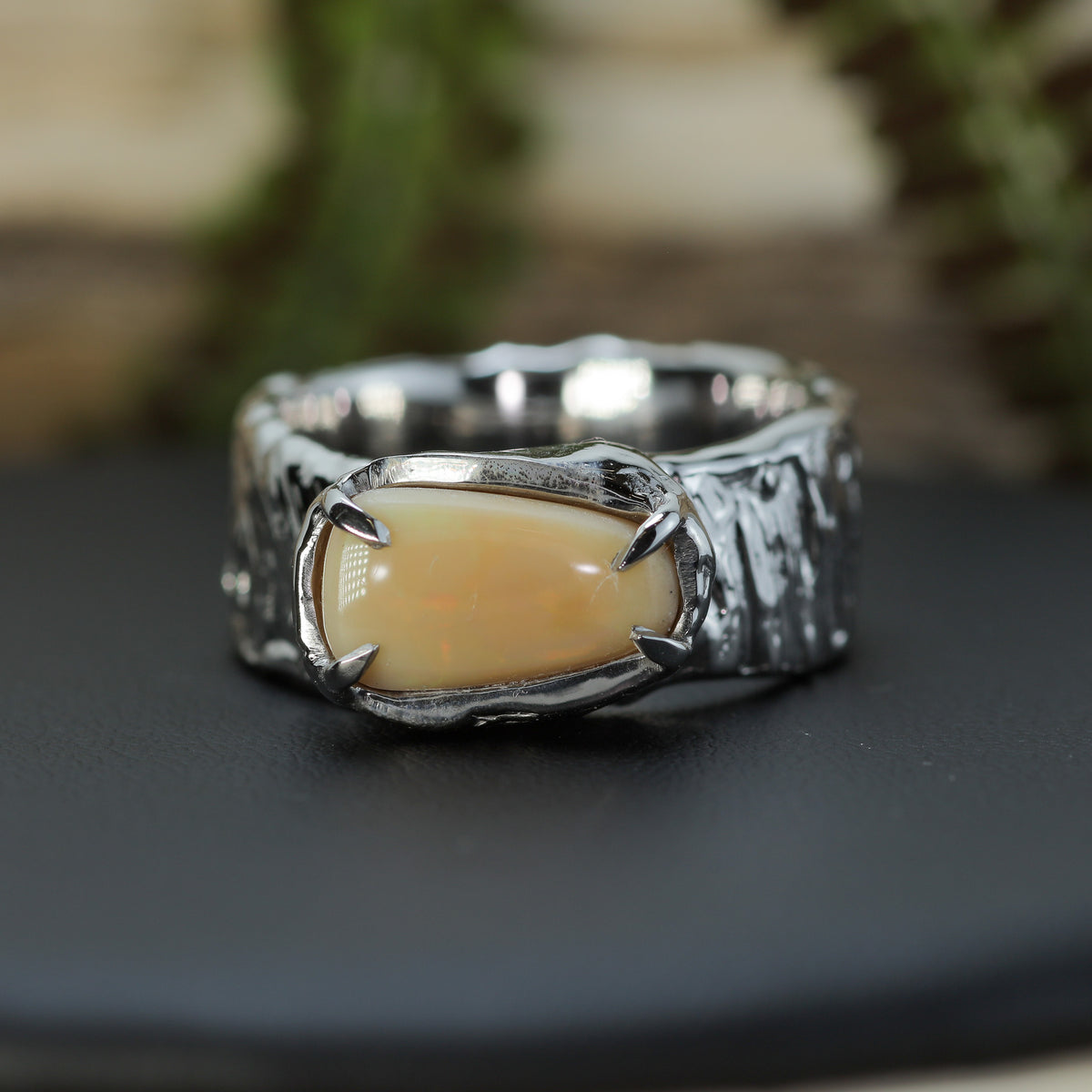 Big Orangey Ethiopian Opal Heavy Statement Band | 925 Silver