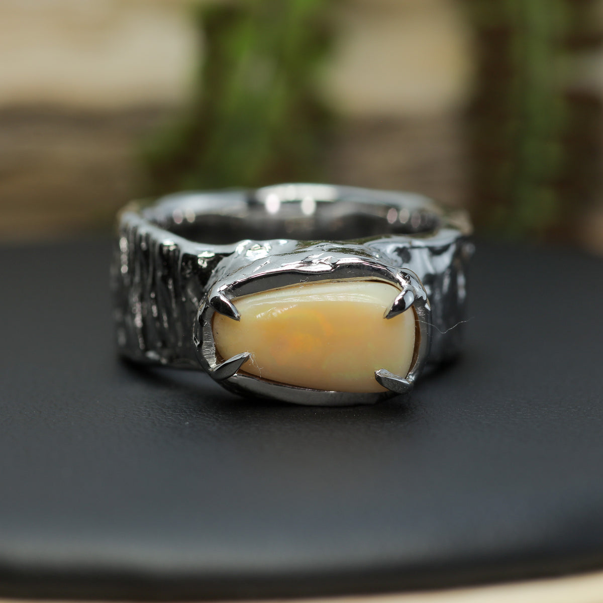 Big Orangey Ethiopian Opal Heavy Statement Band | 925 Silver