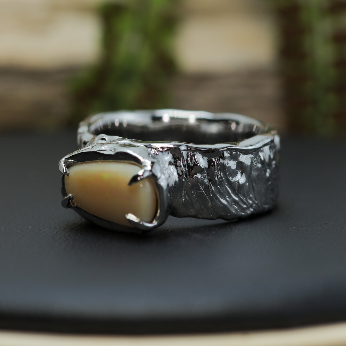 Big Orangey Ethiopian Opal Heavy Statement Band | 925 Silver