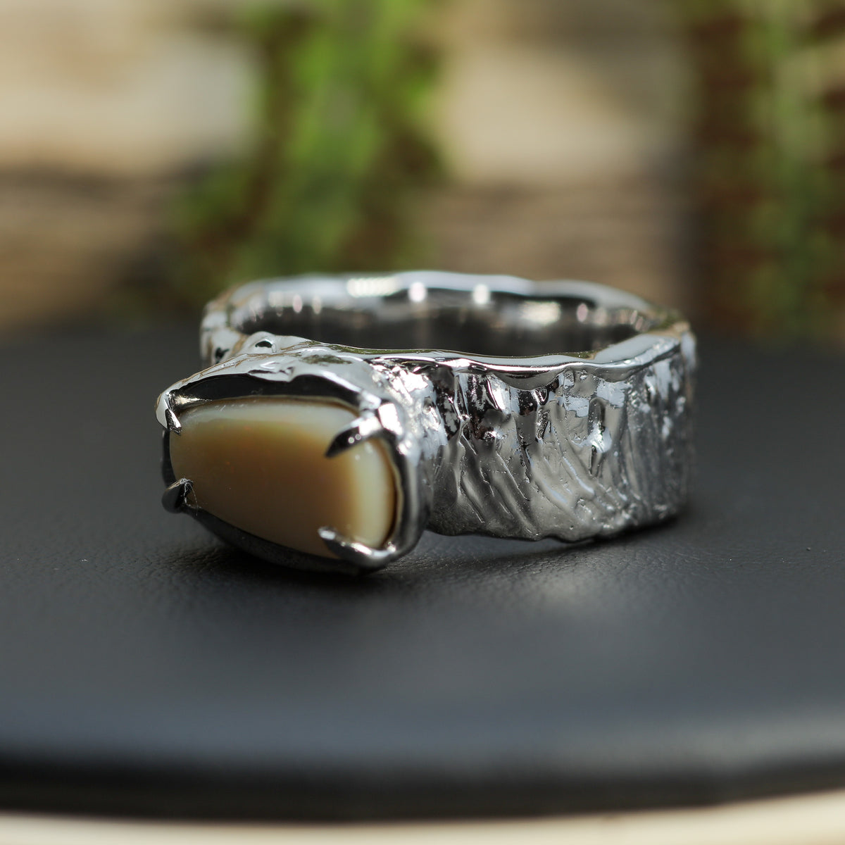 Big Orangey Ethiopian Opal Heavy Statement Band | 925 Silver