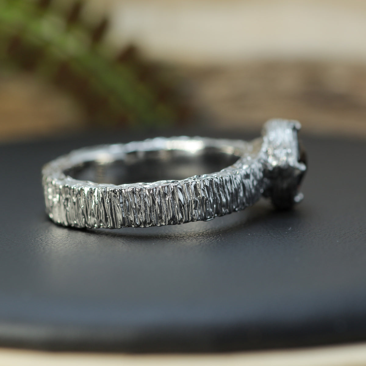 Vietnamese Red Spinel Hand-Textured Silver Solitaire Ring | Studio Cut