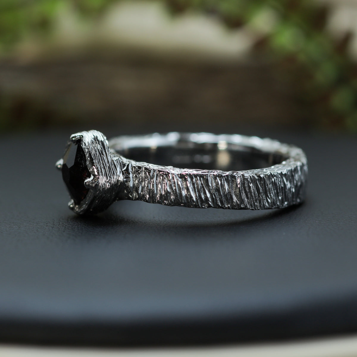 Vietnamese Red Spinel Hand-Textured Silver Solitaire Ring | Studio Cut