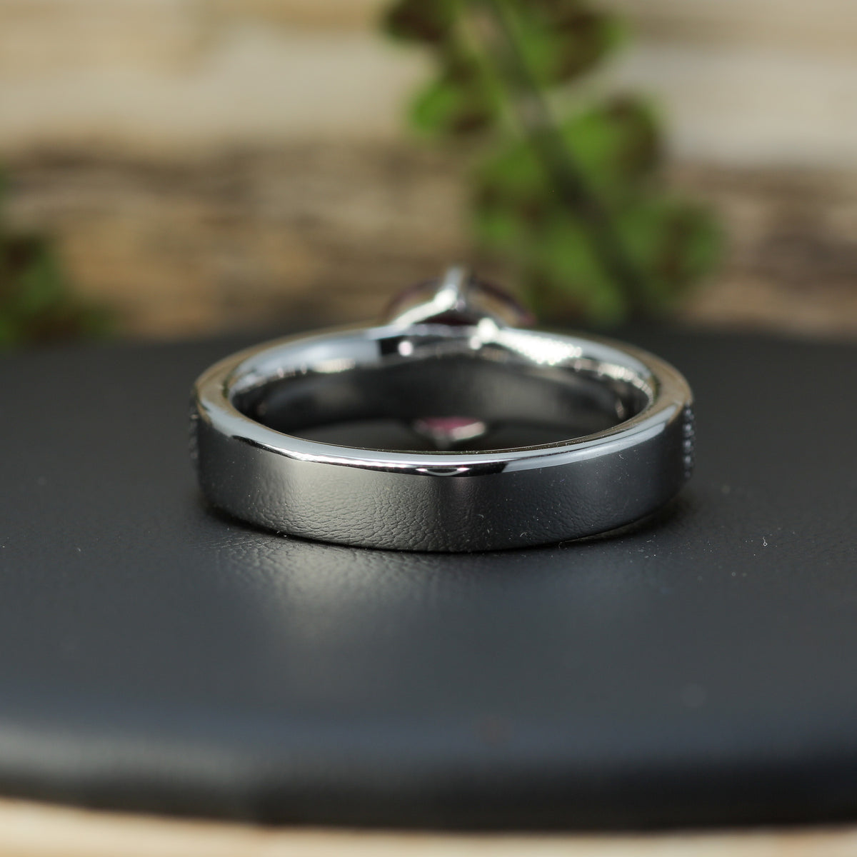 Studio-Cut Pink Tourmaline Half-Textured Silver Ring | Rhodium Plated