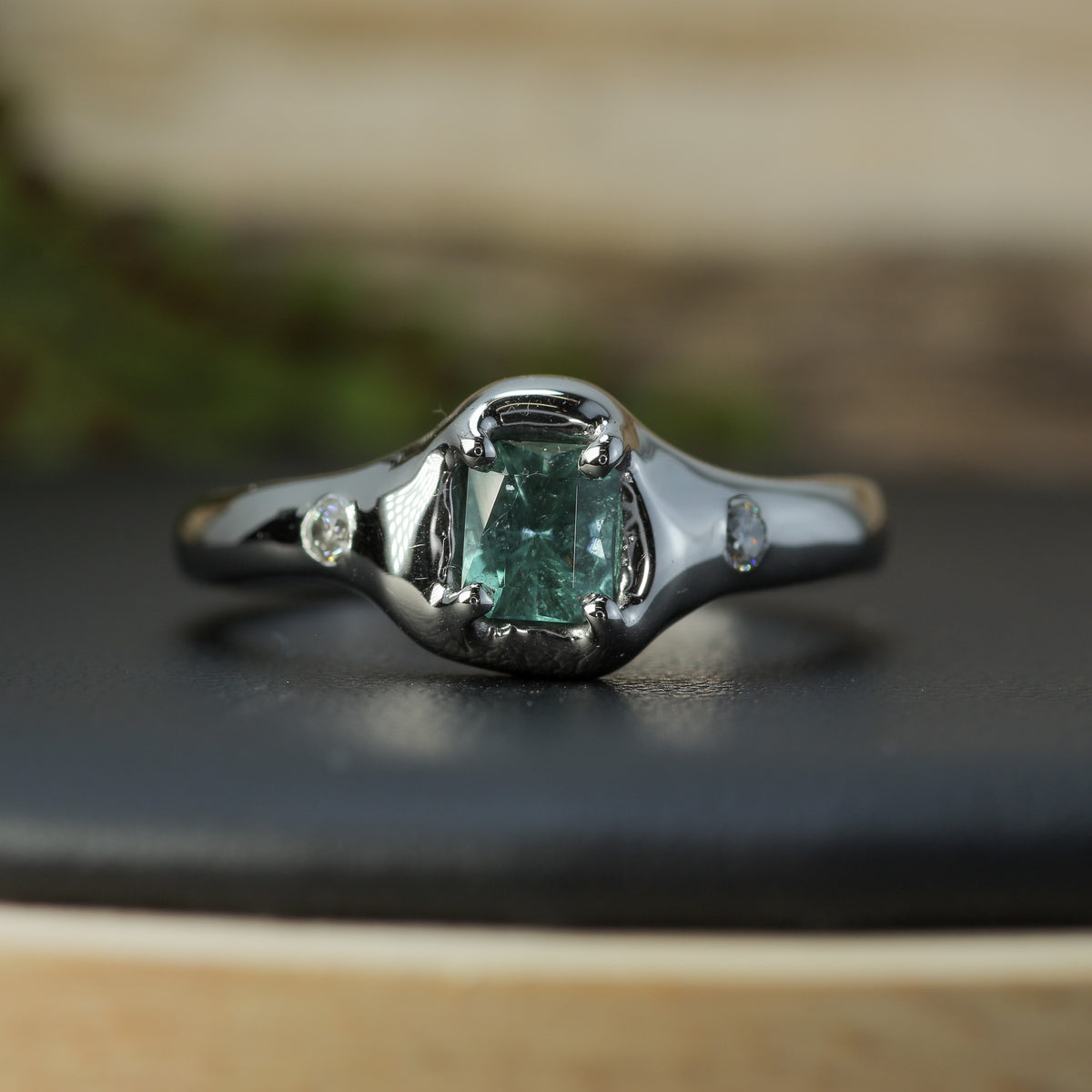 Mint Blue Tourmaline Sculptural Silver Ring | Flush Lab Diamonds
