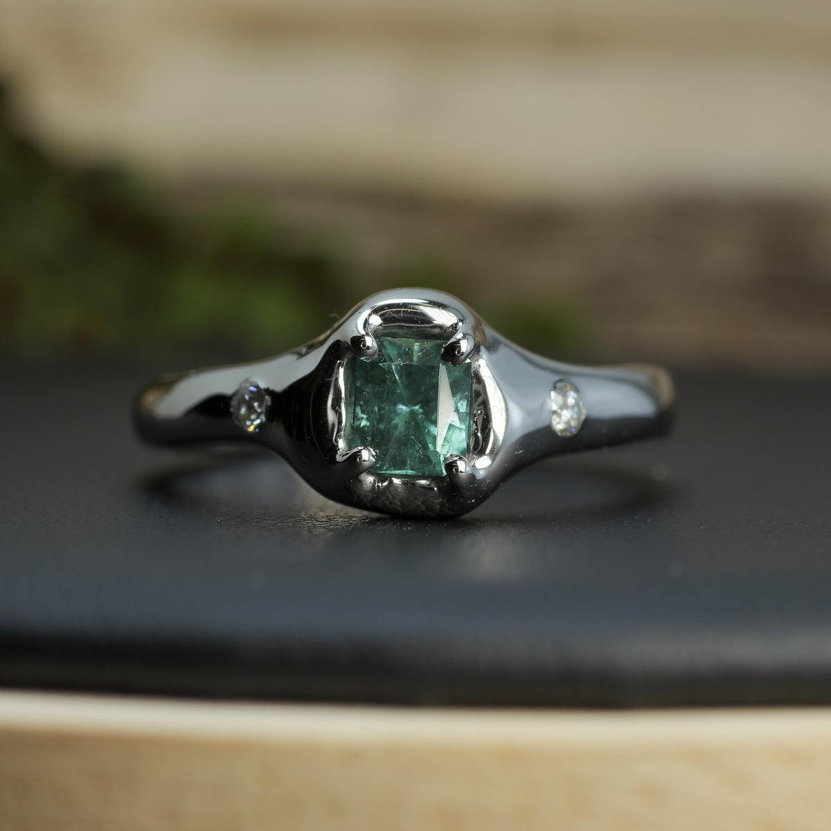 Mint Blue Tourmaline Sculptural Silver Ring | Flush Lab Diamonds