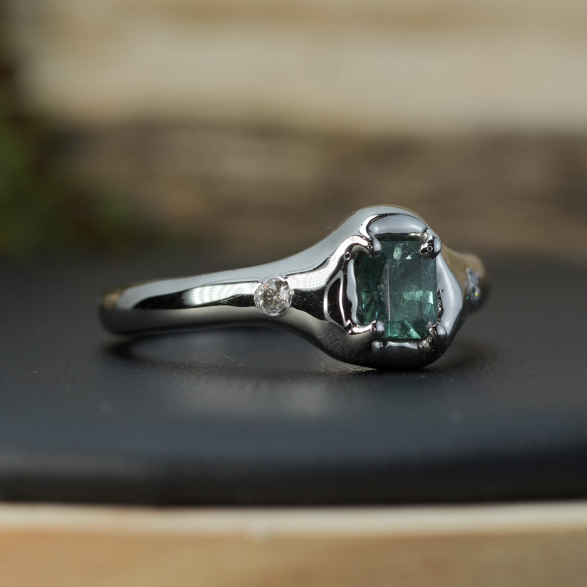 Mint Blue Tourmaline Sculptural Silver Ring | Flush Lab Diamonds