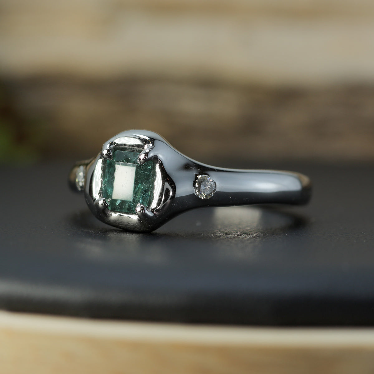 Mint Blue Tourmaline Sculptural Silver Ring | Flush Lab Diamonds