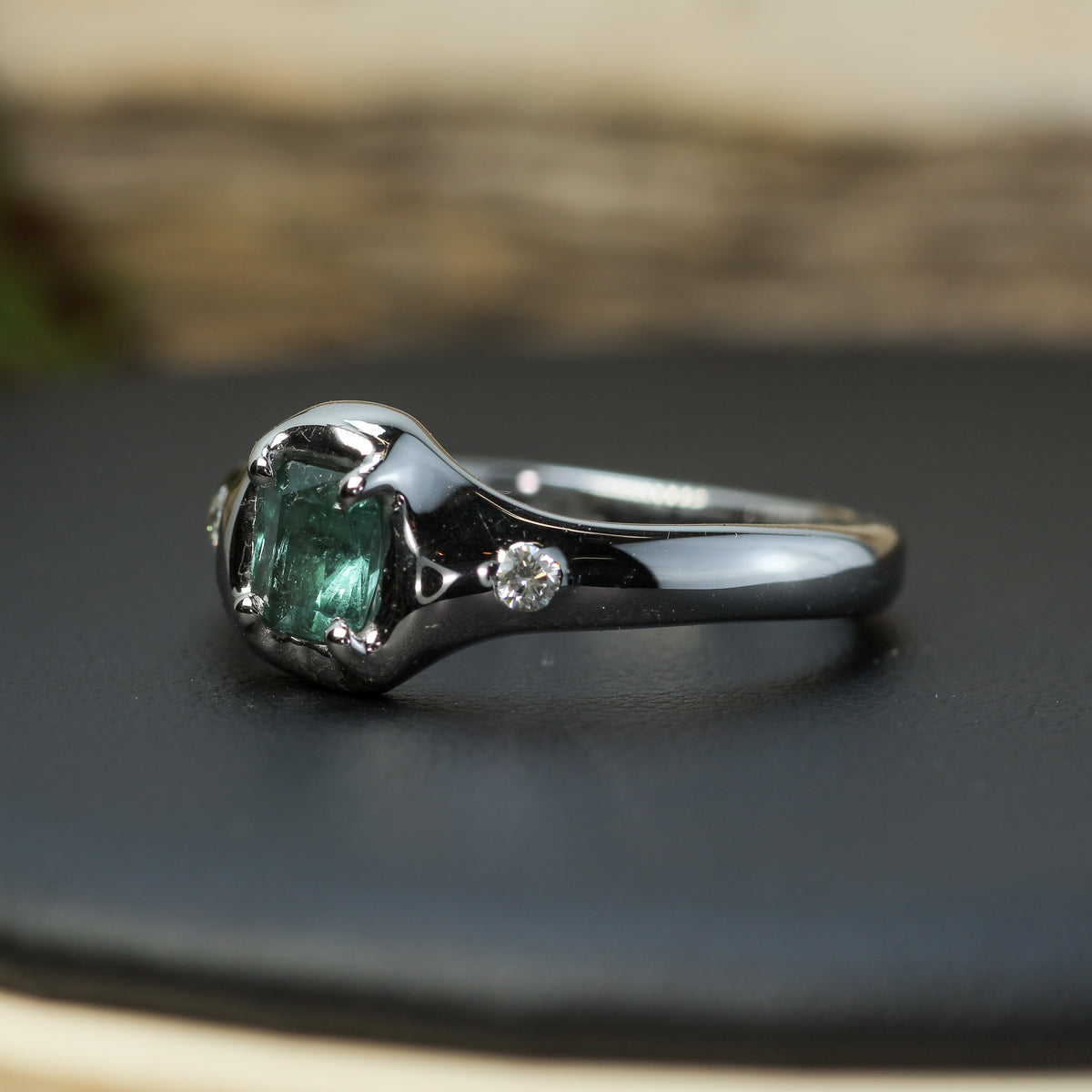 Mint Blue Tourmaline Sculptural Silver Ring | Flush Lab Diamonds