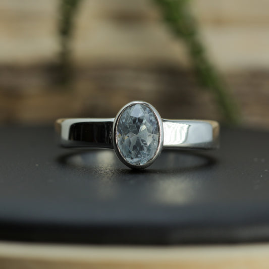 IGE Certified 1.22 ct Oval Aquamarine Bezel Ring | 925 Silver