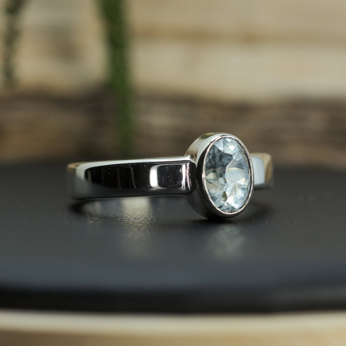 IGE Certified 1.22 ct Oval Aquamarine Bezel Ring | 925 Silver