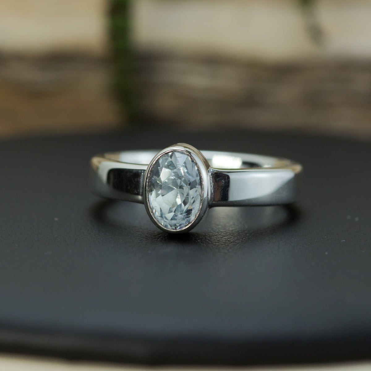 IGE Certified 1.22 ct Oval Aquamarine Bezel Ring | 925 Silver