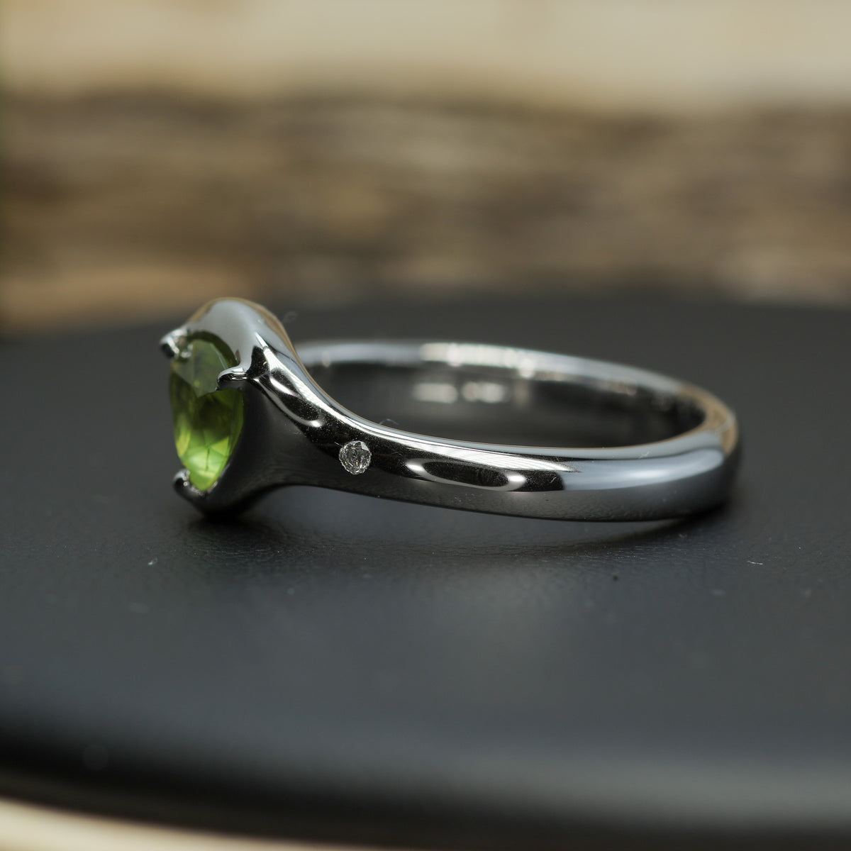 Artisan Trillion Peridot & Lab Diamond Organic Band | Rhodium Plated