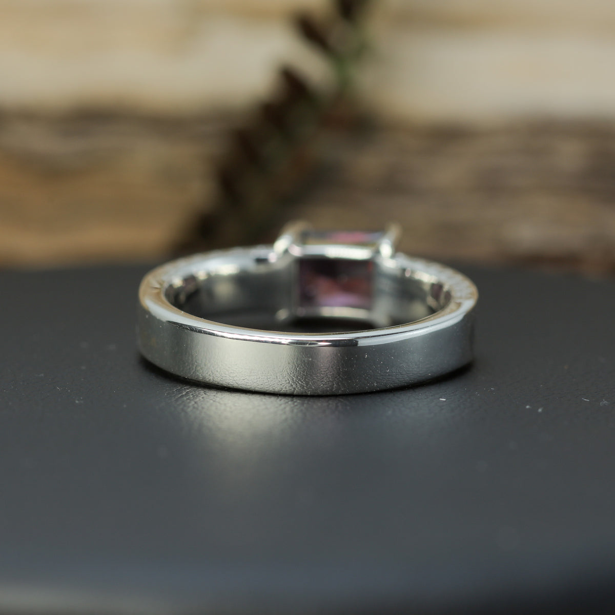 Studio-Cut Rectangular Purple Spinel Textured Silver Ring