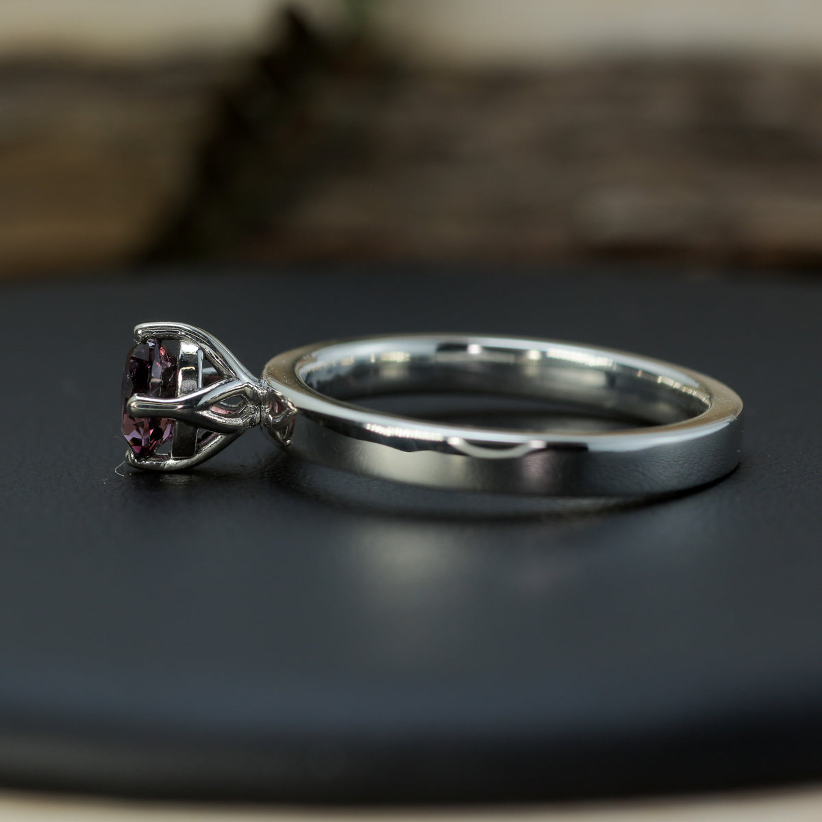 Studio-Cut Fantasy Oval Pinkish-Purple Spinel Silver Ring | Untreated / Certified Gemstone.