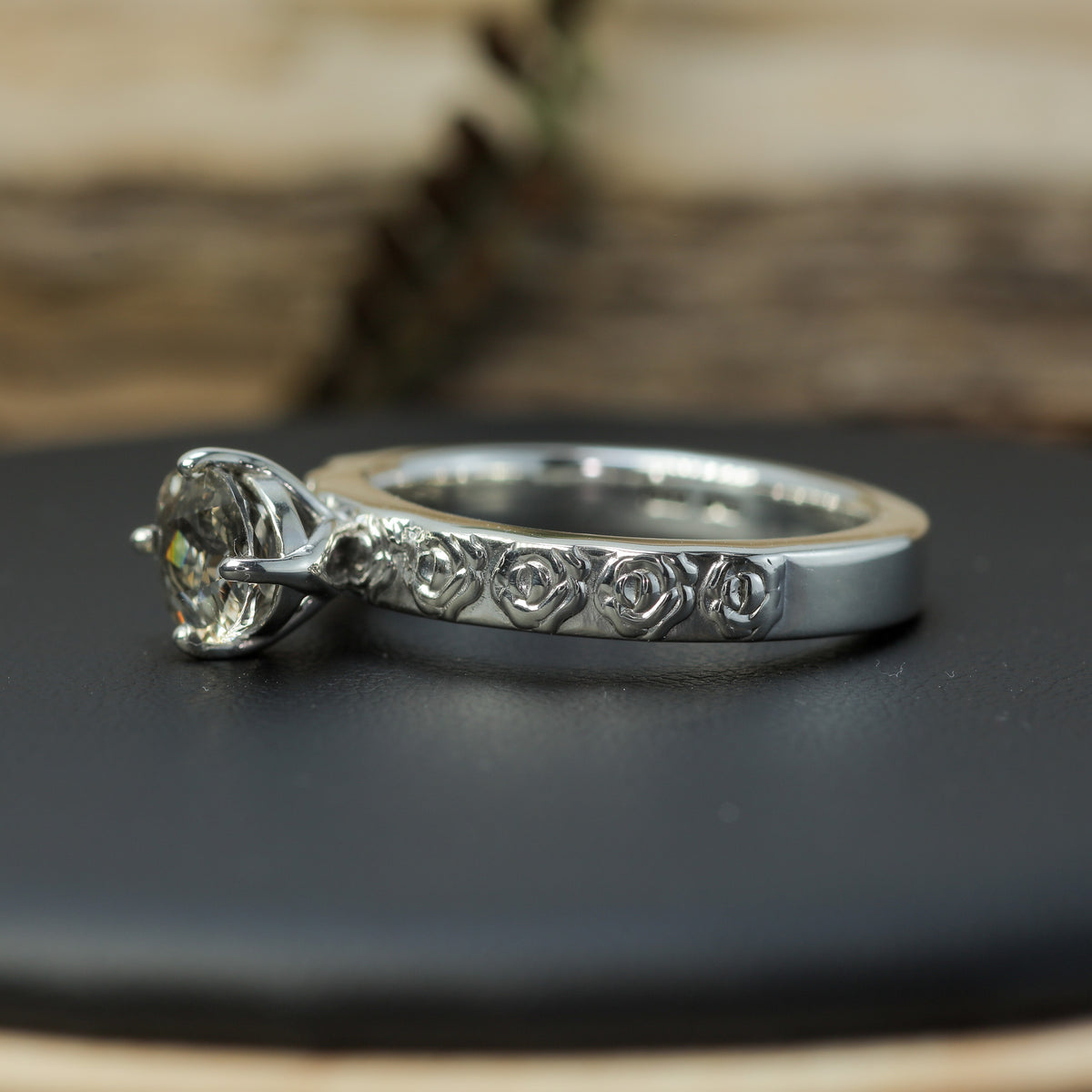 Hand-Cut Oval Peach Tourmaline Solitaire | Heavy Floral Band
