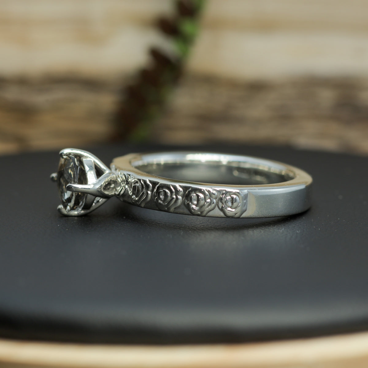 Hand-Cut Oval Peach Tourmaline Solitaire | Heavy Floral Band