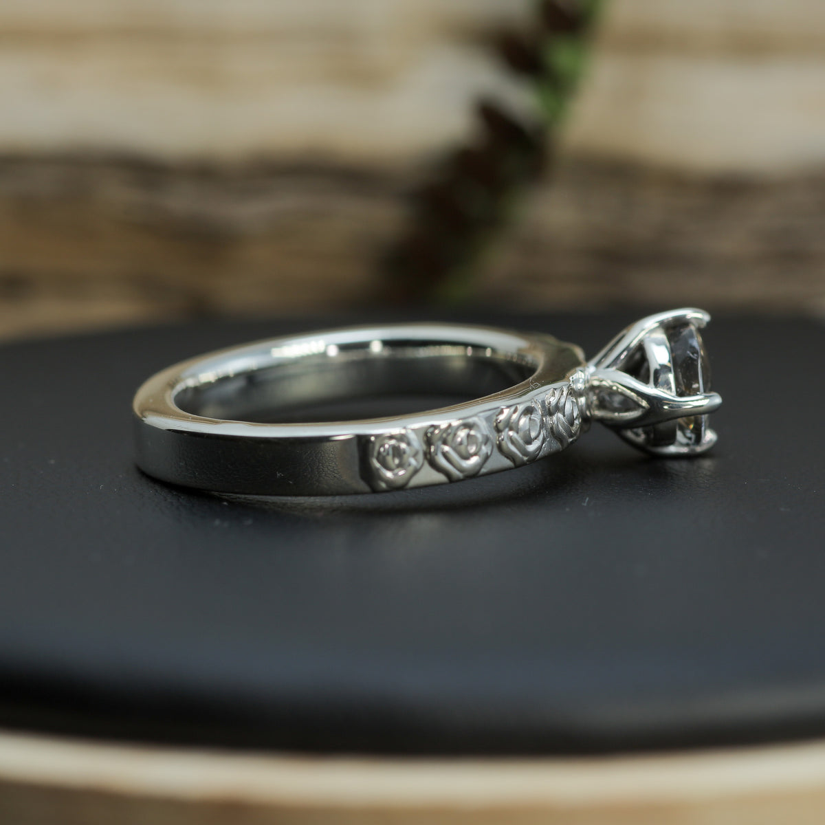Hand-Cut Oval Peach Tourmaline Solitaire | Heavy Floral Band