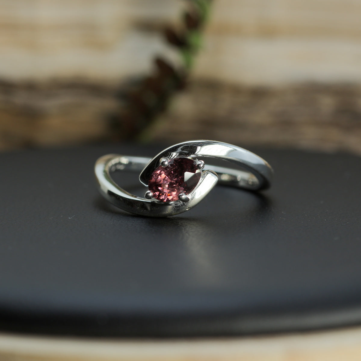 Oval Purplish-Pink Spinel Bypass Tulip Ring. Untreated / Certified Gemstone.