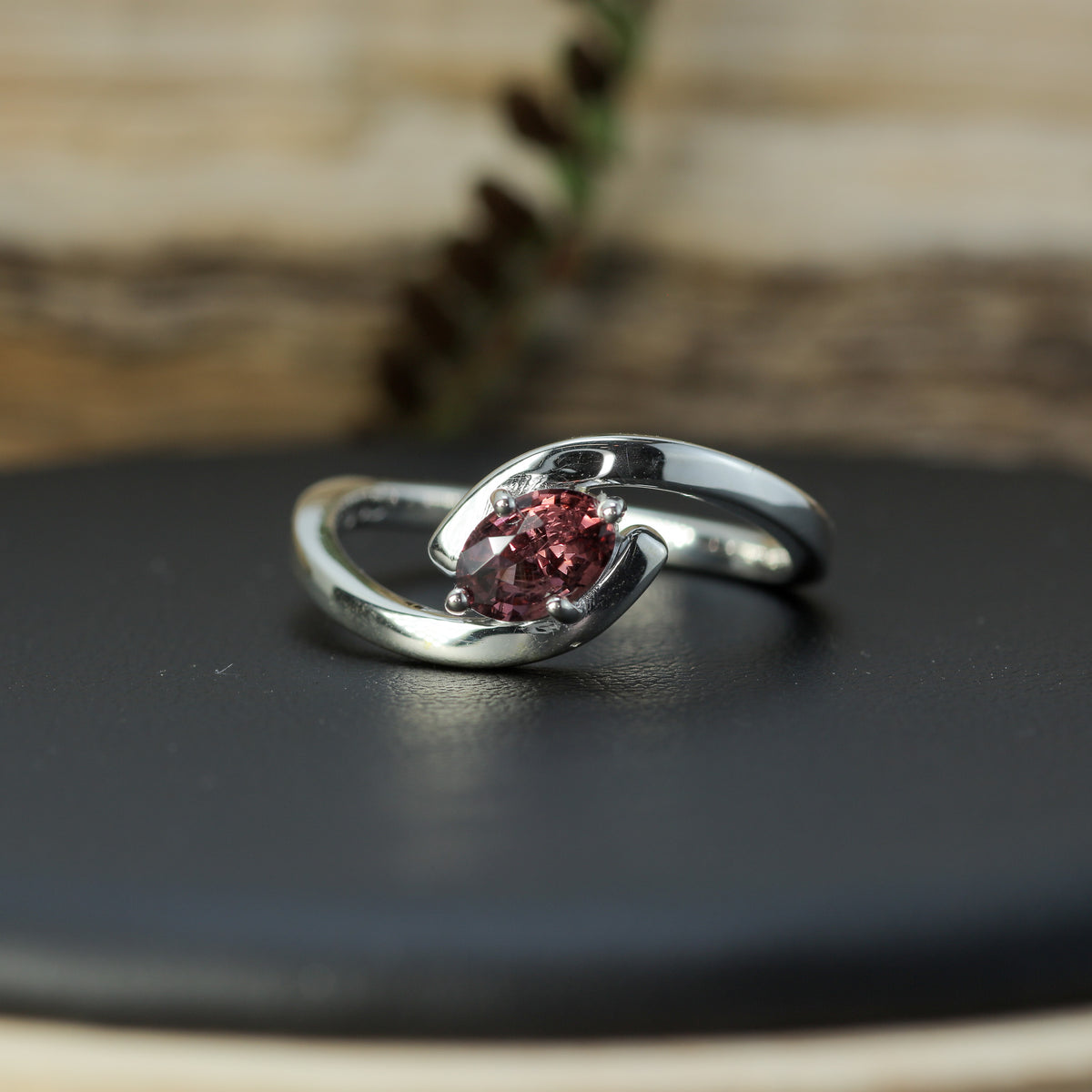 Oval Purplish-Pink Spinel Bypass Tulip Ring. Untreated / Certified Gemstone.