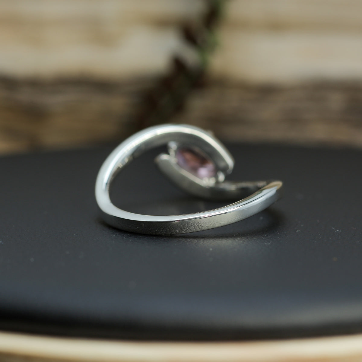 Oval Purplish-Pink Spinel Bypass Tulip Ring. Untreated / Certified Gemstone.
