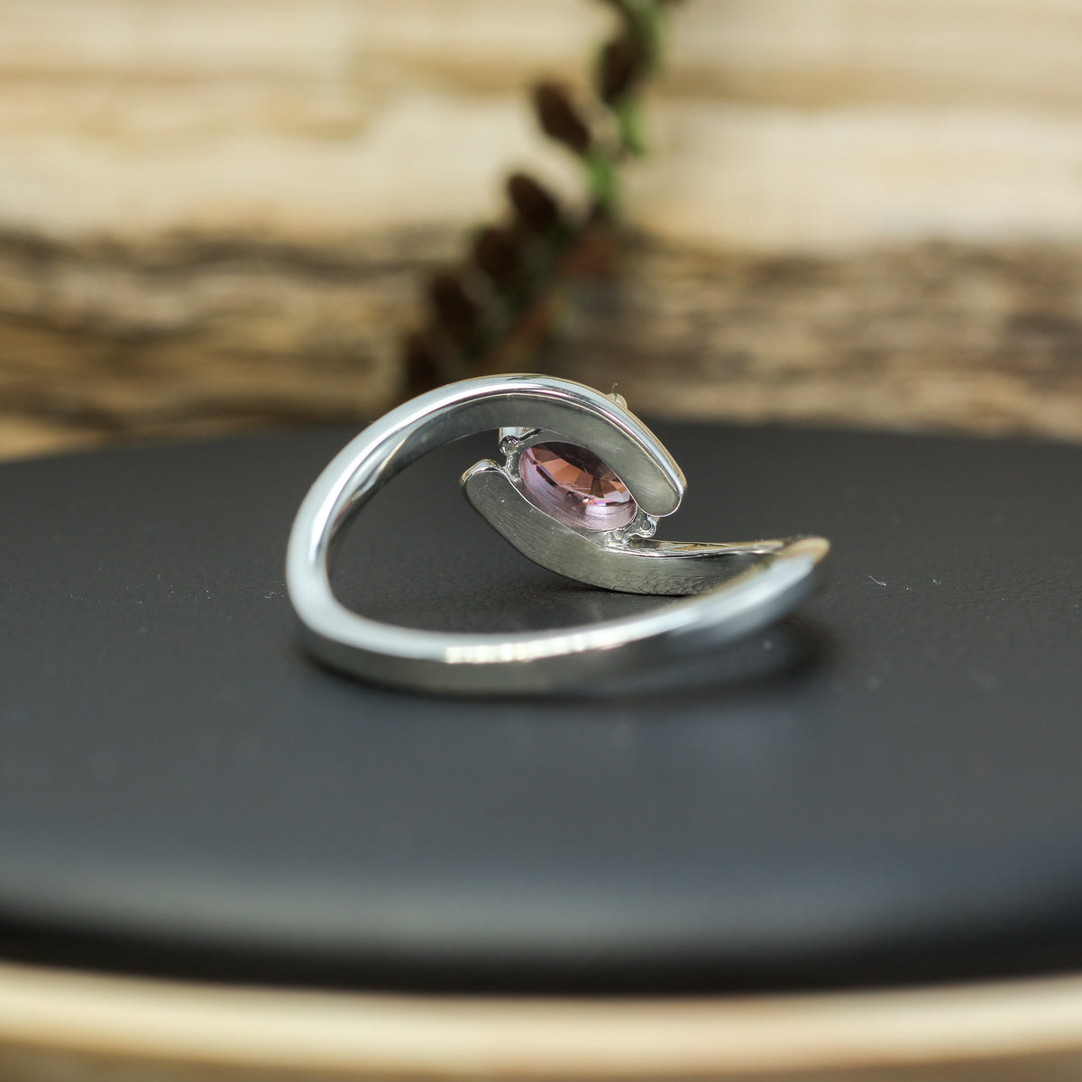 Oval Purplish-Pink Spinel Bypass Tulip Ring. Untreated / Certified Gemstone.