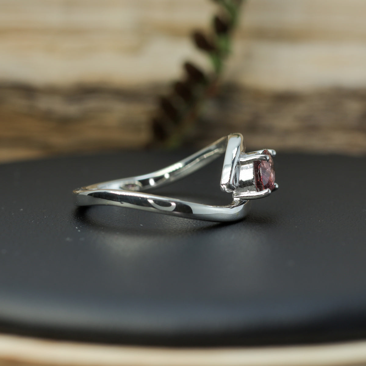 Oval Purplish-Pink Spinel Bypass Tulip Ring. Untreated / Certified Gemstone.