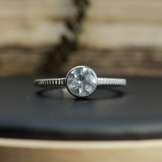 Round Aquamarine Textured Band Ring |Untreated / Certified Gemstone.