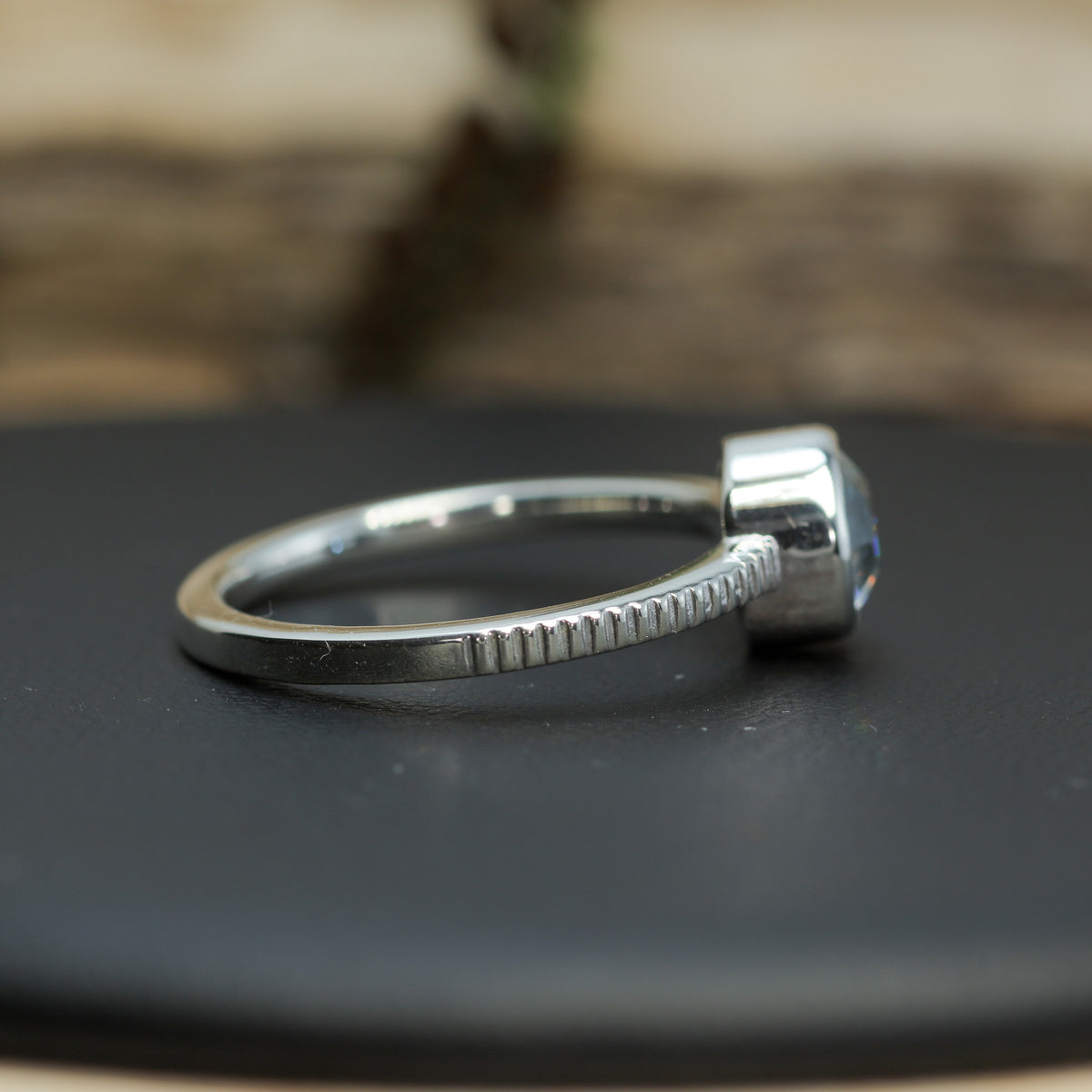 Round Aquamarine Textured Band Ring |Untreated / Certified Gemstone.