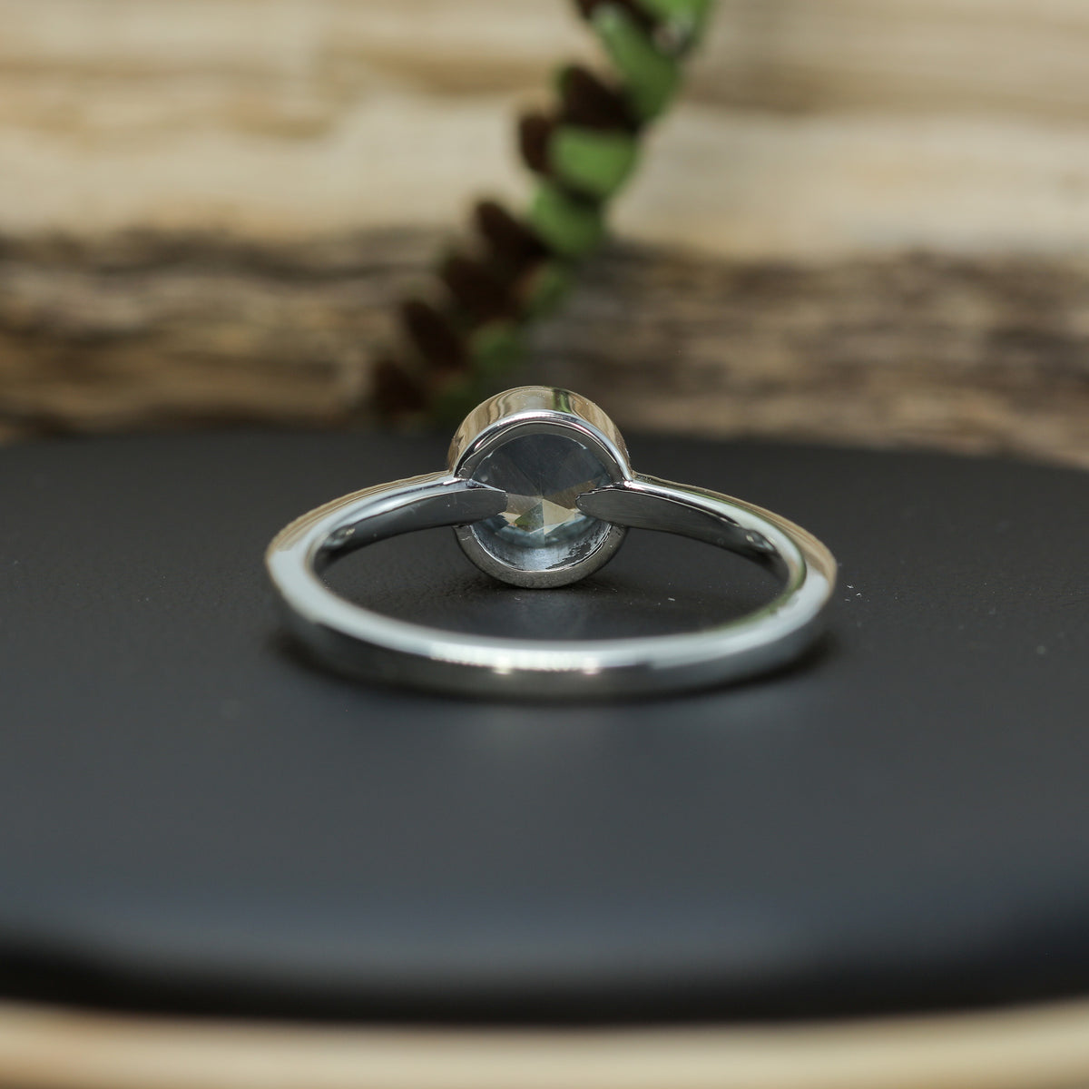 Round Aquamarine Textured Band Ring |Untreated / Certified Gemstone.