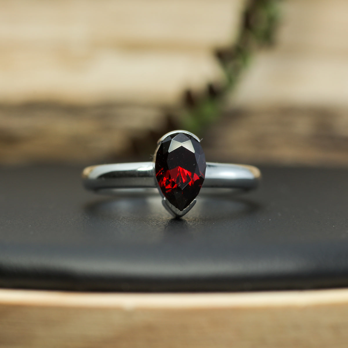Untreated / Certified Gemstone. Precision Fantasy Pear Rhodolite Garnet Silver Ring