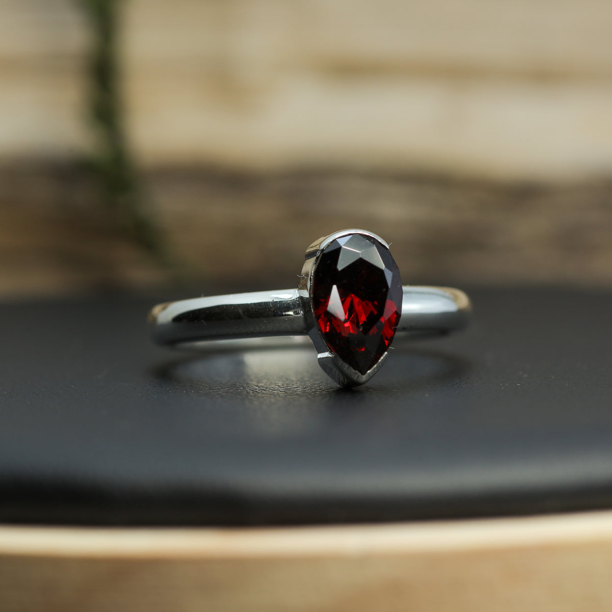 Untreated / Certified Gemstone. Precision Fantasy Pear Rhodolite Garnet Silver Ring