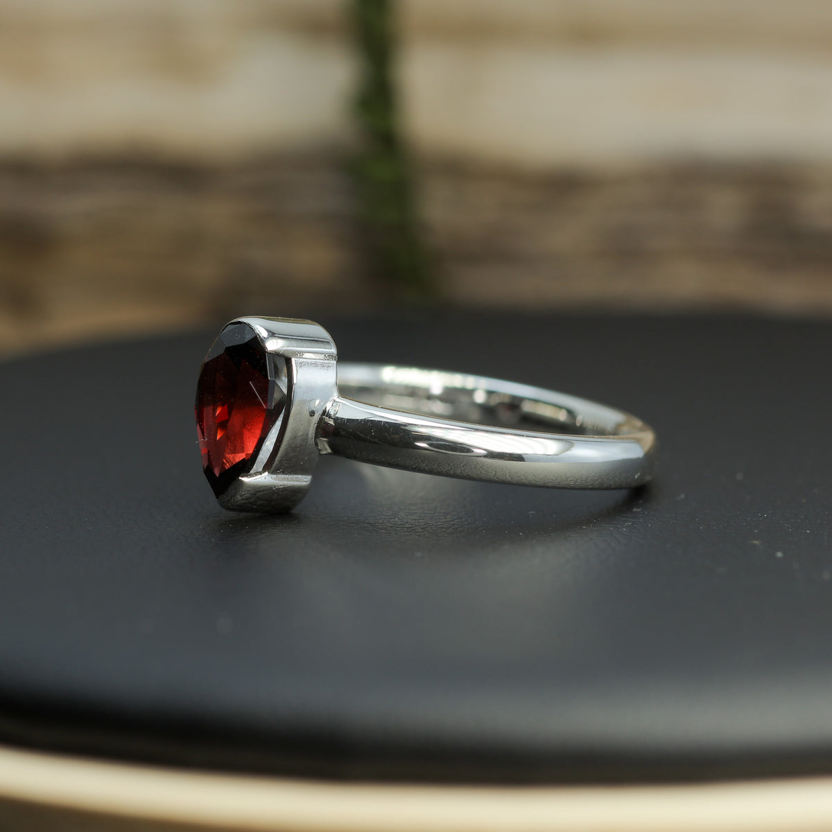Untreated / Certified Gemstone. Precision Fantasy Pear Rhodolite Garnet Silver Ring