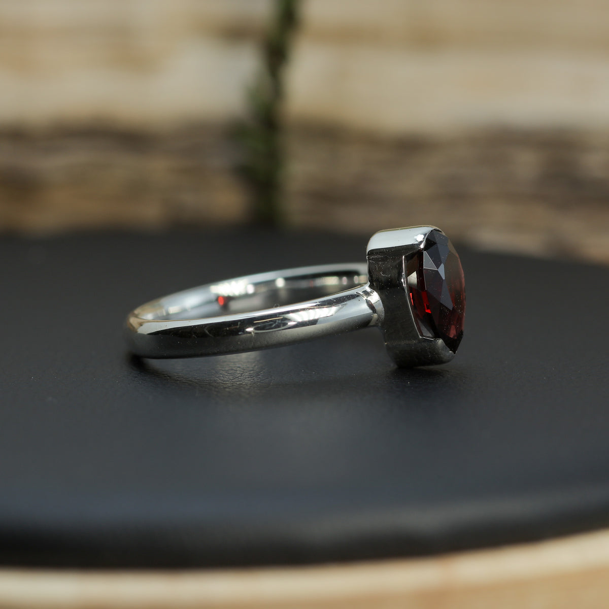 Untreated / Certified Gemstone. Precision Fantasy Pear Rhodolite Garnet Silver Ring