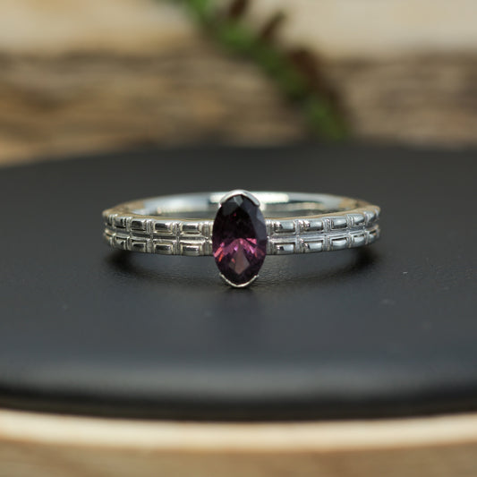 Untreated / Certified Gemstone. Fantasy Marquise Purple Spinel Textured 925 Silver Ring