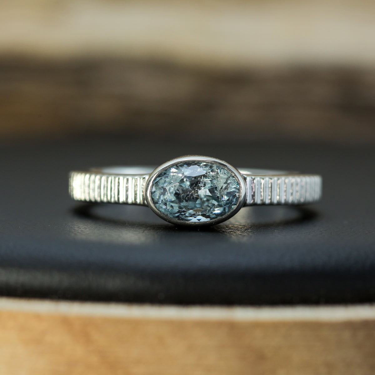 Natural Studio-Cut Oval Aquamarine Bezel Solitaire | Untreated / Certified Gemstone.