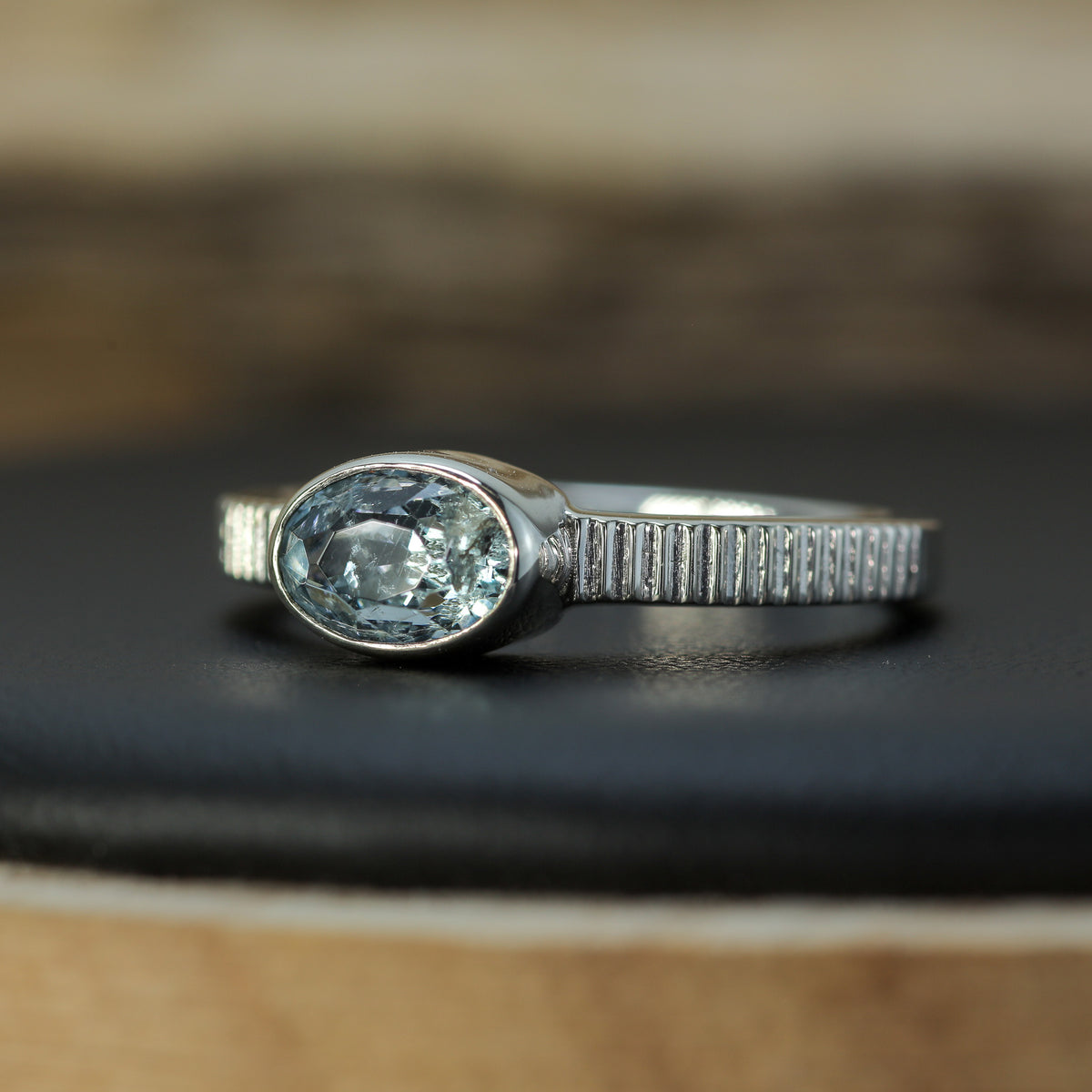 Natural Studio-Cut Oval Aquamarine Bezel Solitaire | Untreated / Certified Gemstone.