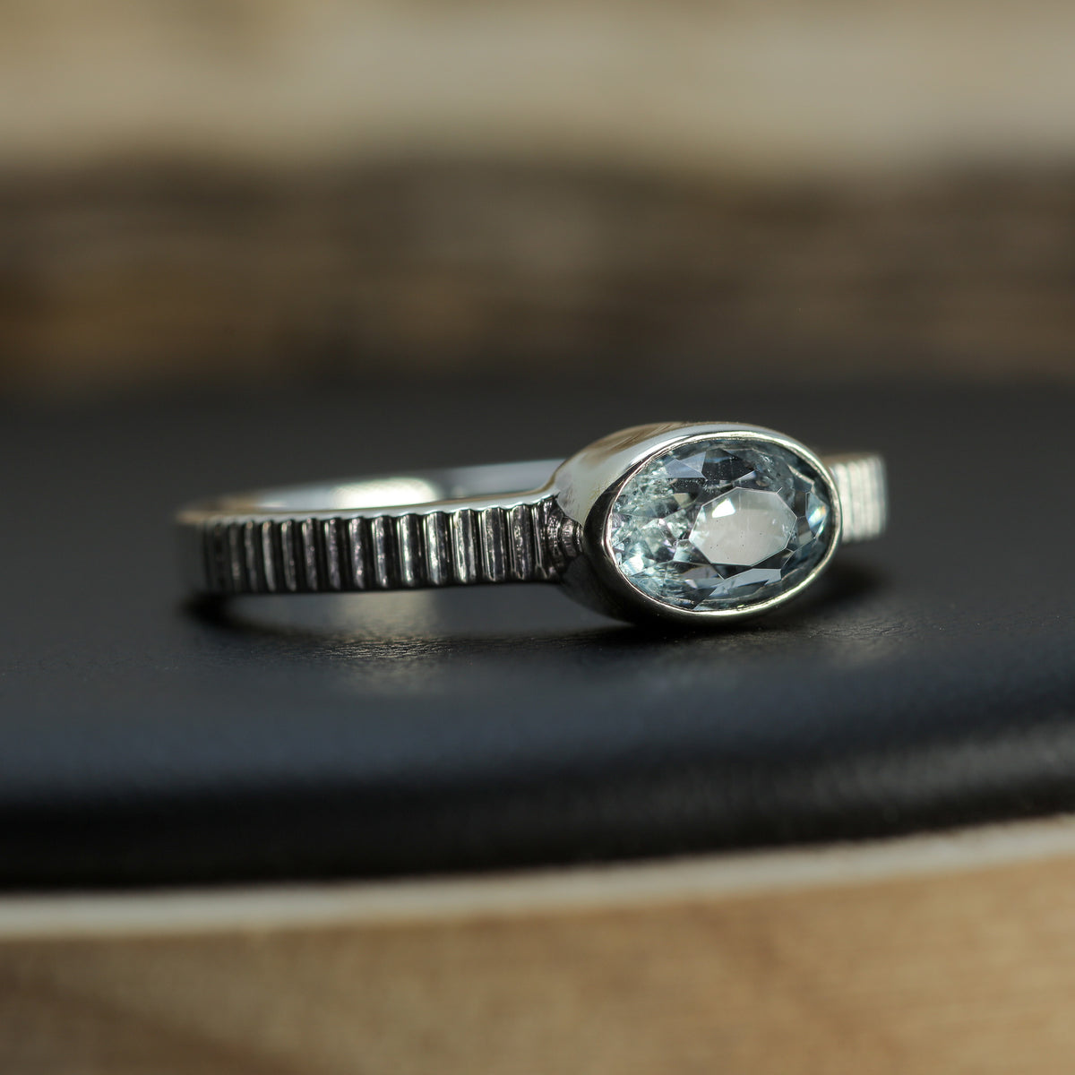 Natural Studio-Cut Oval Aquamarine Bezel Solitaire | Untreated / Certified Gemstone.