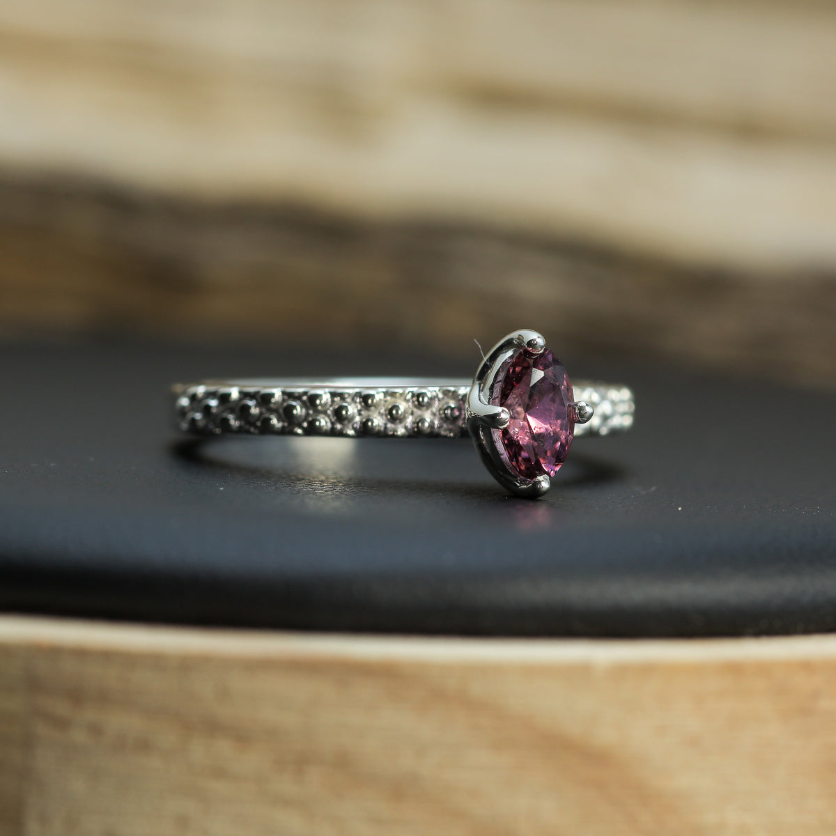 Studio-Cut Purplish Pink Spinel Solitaire Ring | Untreated / Certified Gemstone.