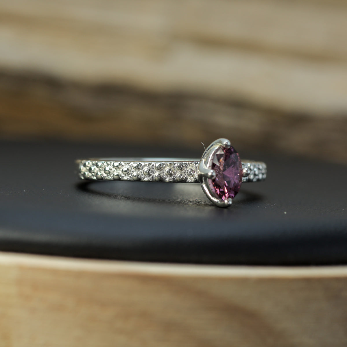 Studio-Cut Purplish Pink Spinel Solitaire Ring | Untreated / Certified Gemstone.