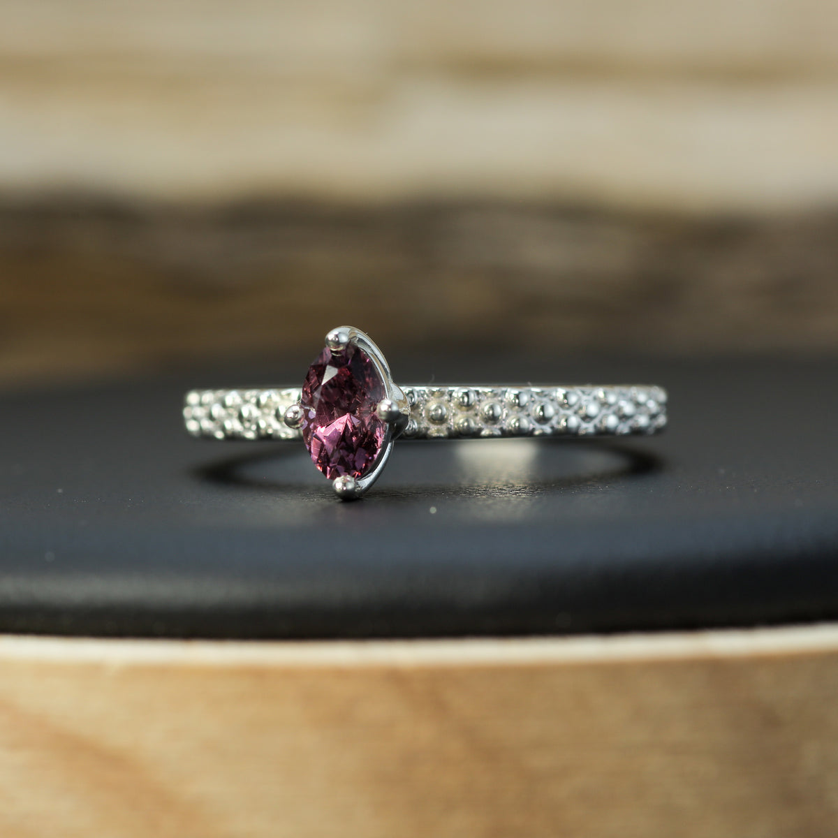 Studio-Cut Purplish Pink Spinel Solitaire Ring | Untreated / Certified Gemstone.