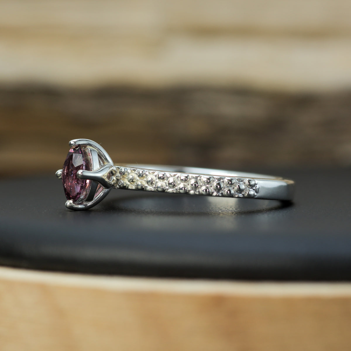 Studio-Cut Purplish Pink Spinel Solitaire Ring | Untreated / Certified Gemstone.
