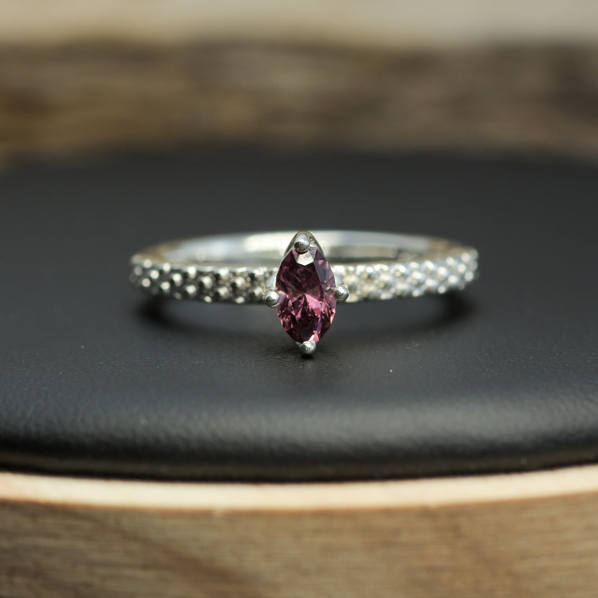 Studio-Cut Purplish Pink Spinel Solitaire Ring | Untreated / Certified Gemstone.