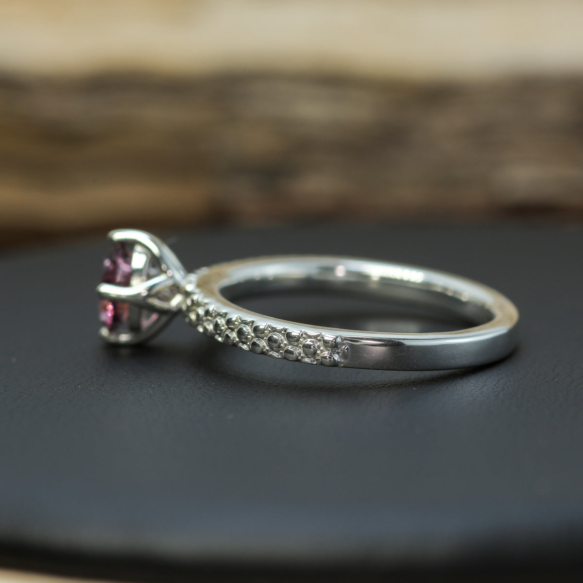 Studio-Cut Purplish Pink Spinel Solitaire Ring | Untreated / Certified Gemstone.
