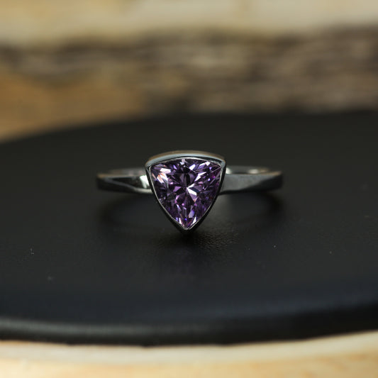 Studio-Cut Trillion Amethyst Bezel Ring | Dublin Hallmarked 925 Silver