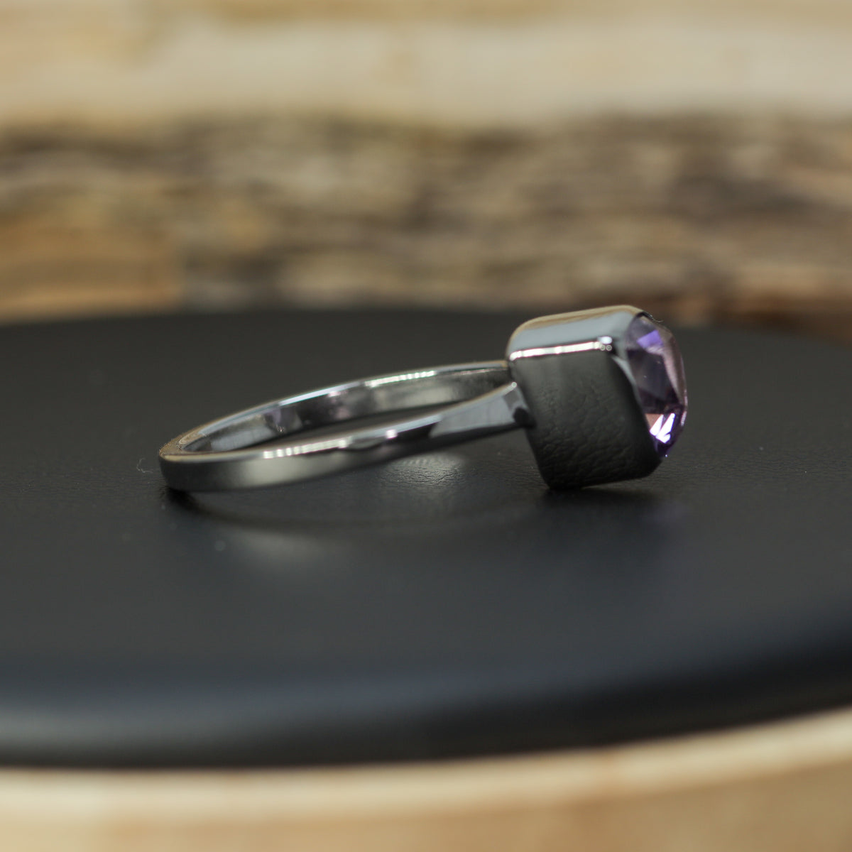 Studio-Cut Trillion Amethyst Bezel Ring | Dublin Hallmarked 925 Silver