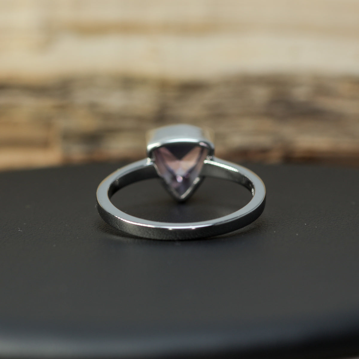 Studio-Cut Trillion Amethyst Bezel Ring | Dublin Hallmarked 925 Silver